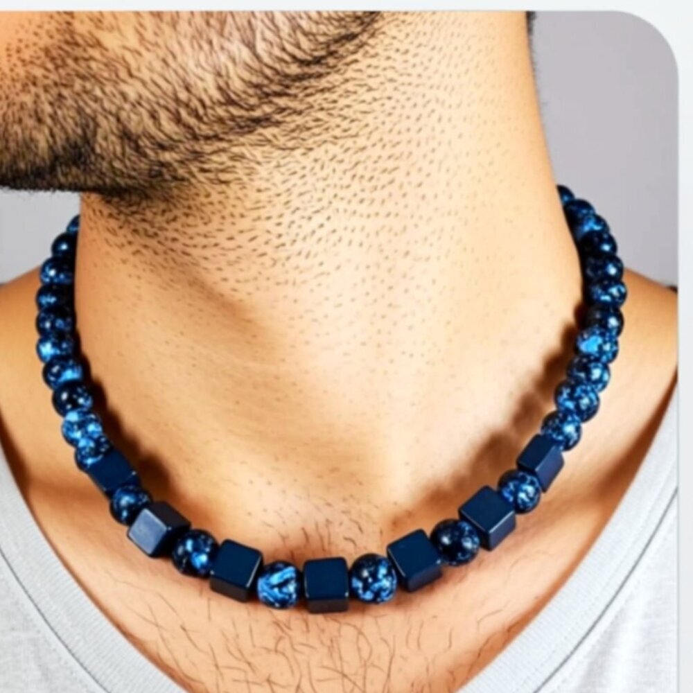 Men's Necklace, Men's Beaded Necklace, 18 Inches Long NWT (MJW006)